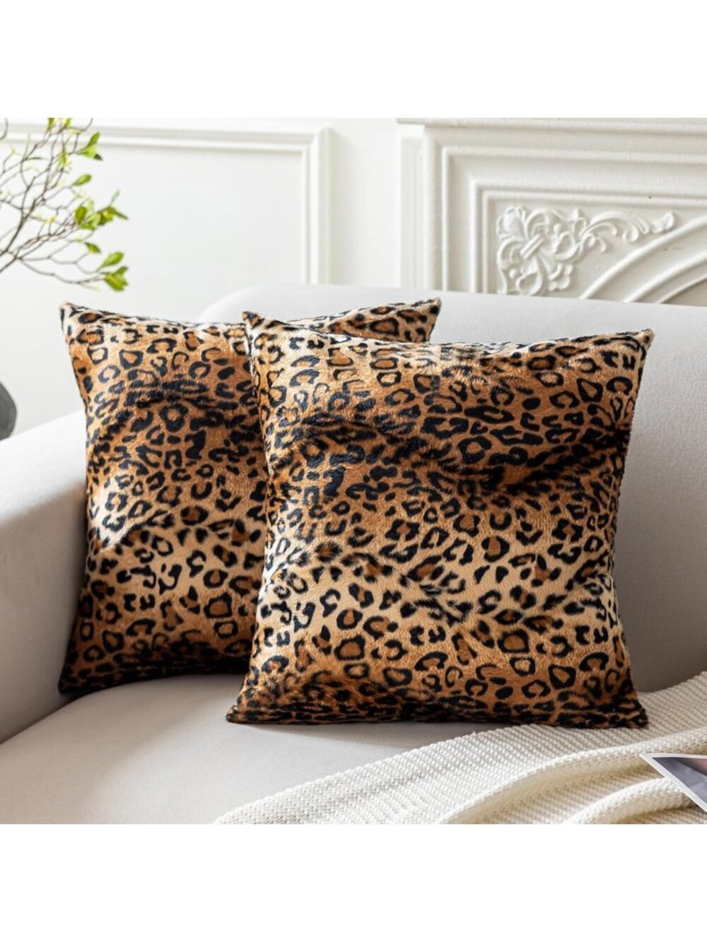 Leopard Print Velvet Pillow Covers 22x22 - Set of 2, Chic Cheetah Room Decor